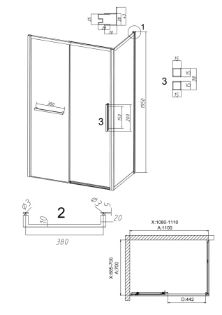 Душевой уголок Grossman Style 120.K33.05.1170.21.00 110х70 стекло прозрачное профиль черный без поддона